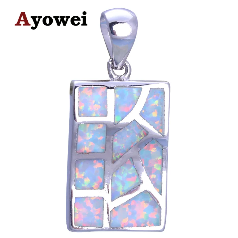 

Ayowei Special square design White Fire Opal Silver Stamped necklace pendant fashion jewelry OP733A