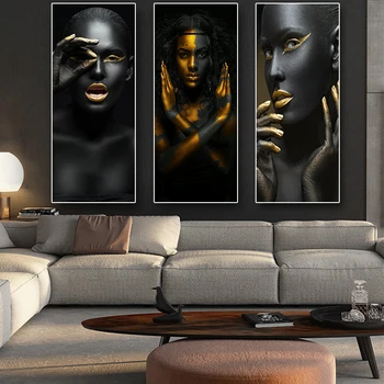 

African Nude Woman Cuadros Canvas Painting Posters and Prints Scandinavian Wall Art Picture for Living Room Decor Black and Gold