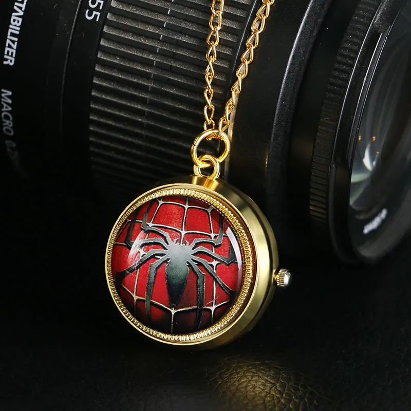 

Men Trendy Golden Case Women Pendant Cool Chain Mini Pocket Watch Kids Spider-Man Boy Gift Hot Necklace Fashion Modern