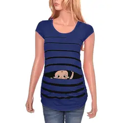 Для женщин Одежда для беременных смешные детские с принтом в полоску футболка с короткими рукавами Красный беременных топы плюс Размеры