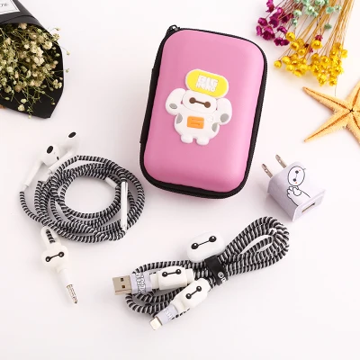 

Cartoon USB Cable Earphone Protector Set With Earphone Box Cable Winder Stickers Spiral Cord Protector For iphone 5s 6 6s 7