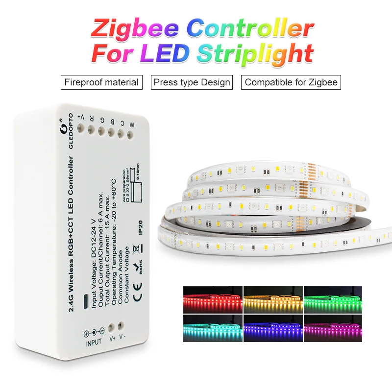 GLEDOPTO Zigbee ZLL Smart LED Strip Set Kit RGBCCT Controller for DC24V Waterproof Strip Light Alexa Voice APP Control