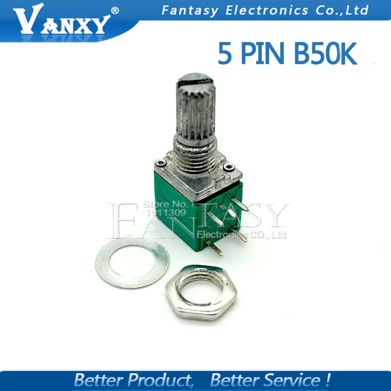 5pcs RV097NS 50K single linked potentiometer B50K with a switch audio 5pin shaft 15mm power