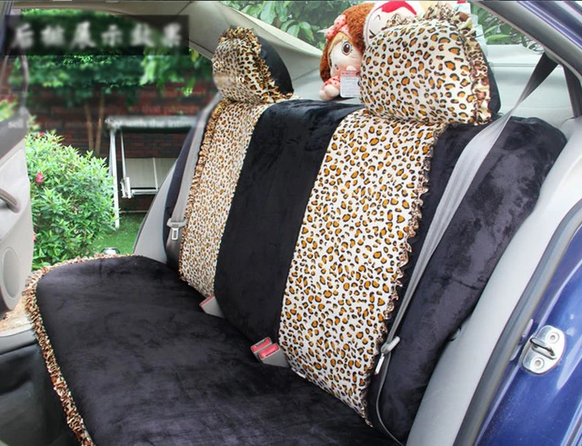Leopard Print Spitze Auto Sitz Covers Universal Kurze Plüsch