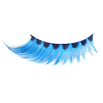 

2 pairs blue colored Fake Eyelashes, winged false eyelash, glitter colorful eyelash for Stage Performance Makeup ES-03-blue