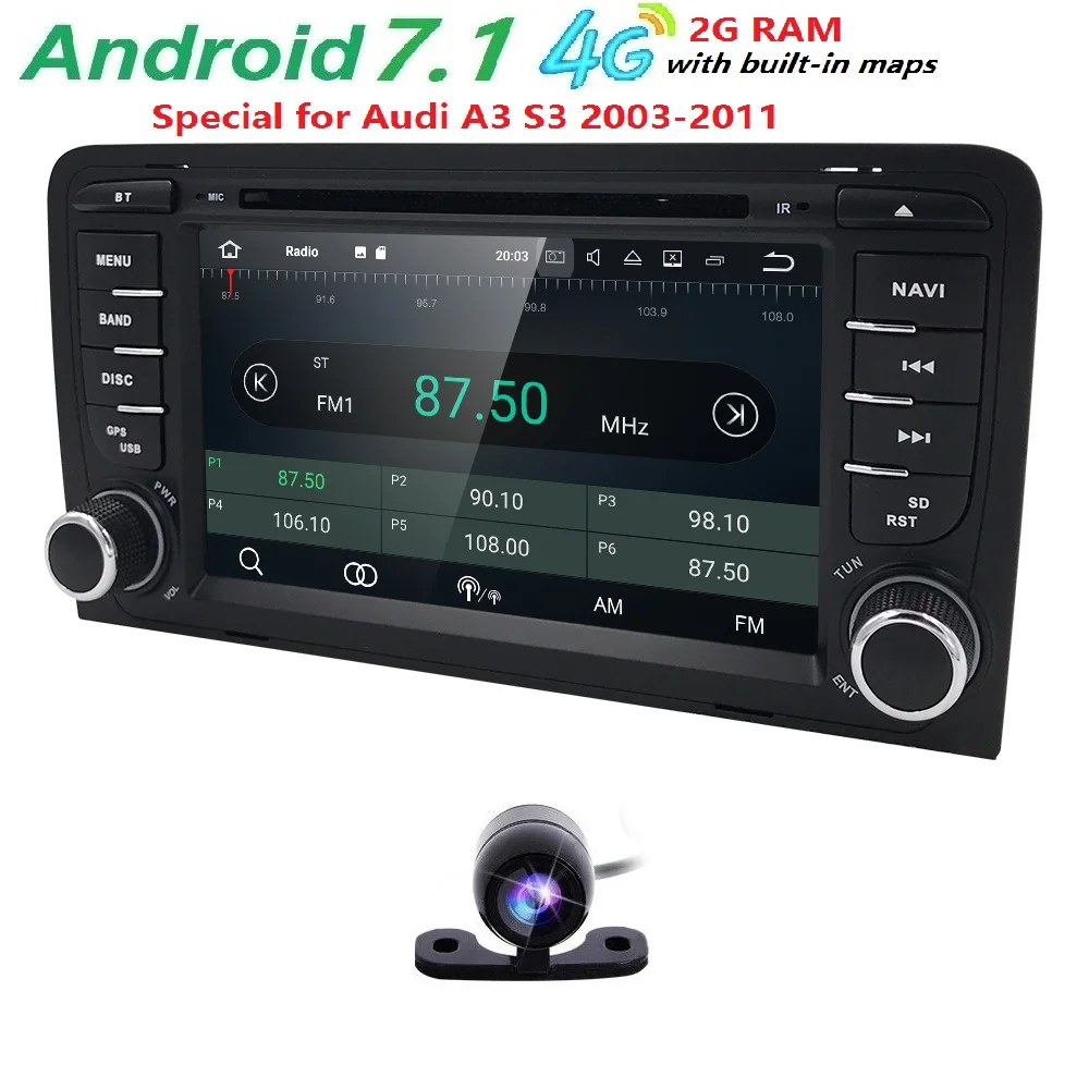 Perfect 7" Ouad 4 Core 2G RAM Android 7.1 Car DVD Radio Player for Audi A3/S3(2003-2013) stereo multimedia TPMS/OBD2/4G/DAB+/GPS/WIFI/BT 2