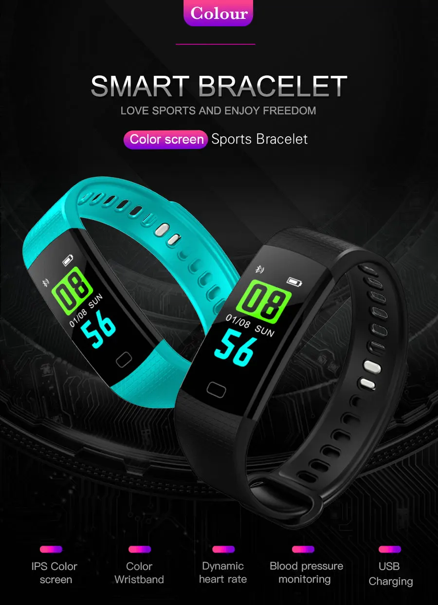 

Y5 smart bracelet Touch screen sports waterproof step bracelet Full font color screen heart rate health bracelet