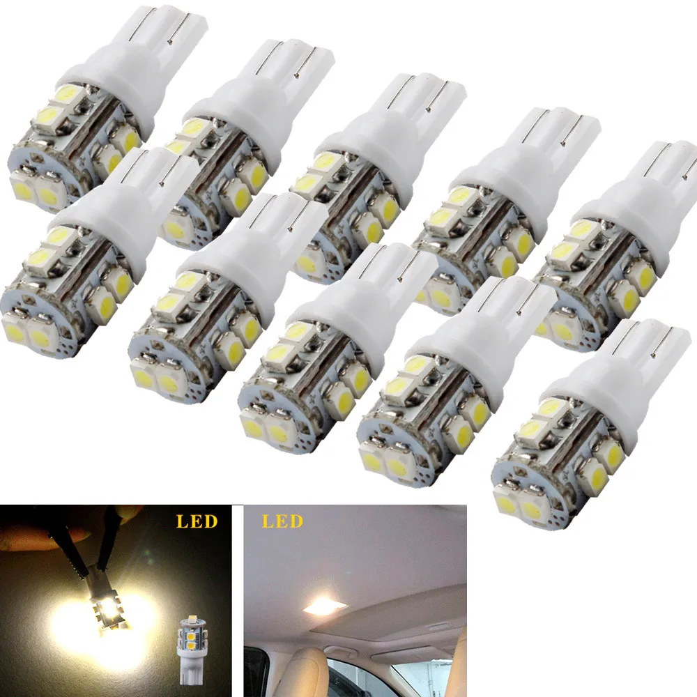 

10pcs car universal Warm White T10 10-SMD 12V Car Side Wedge side licensing plate LED Light Lamp Bulb W5W 194 168 2825