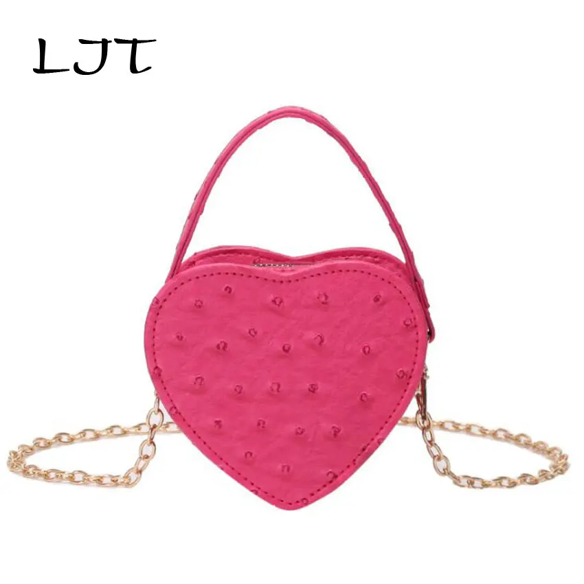 

LJT 2019 Summer Ostrich Pattern Heart-shaped Chain Shoulder Messenger Bag Mini Leather Crossbody Bags For Women Travel Purses