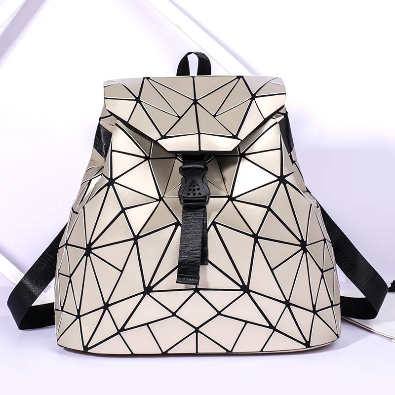 

2019 Women Geometric Backpack Shoulder Bag Folding Backpacks Black Student School Bags Hologram Rucksack mochila