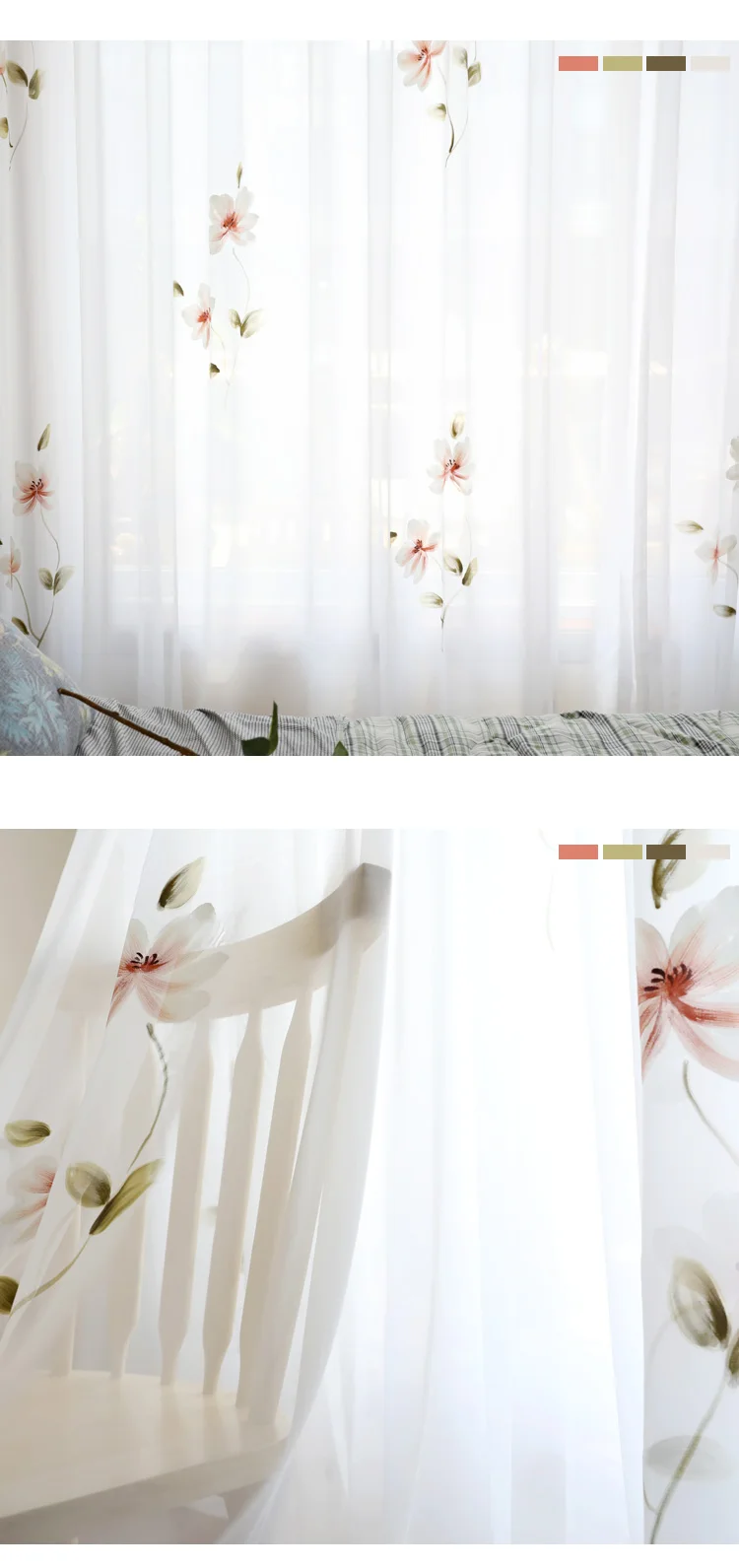 CITYINCITY Hand drawing curtains for living room Elegant lotus kitchen curtain For bedroom Window ready made Curtain Customized05