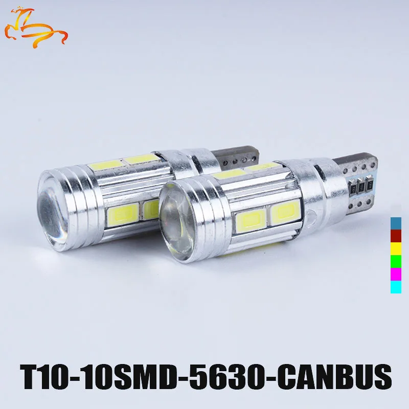 100 шт. T10 LED Canbus W5W 194 интерьер ксеноновые Белый СВЕТОДИОД CANBUS Нет ошибки OBC T10 10smd 5630 5730 с объектив проектора Алюминий