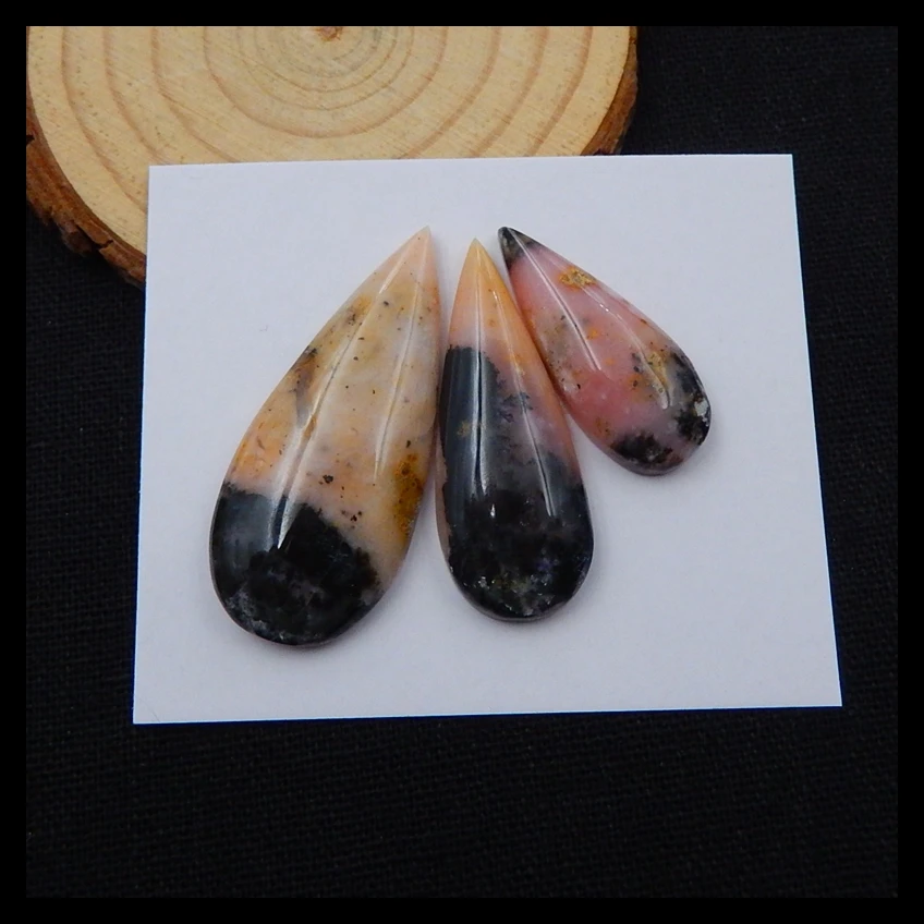 

3Pcs Water Drop Natural Stone Pink Opal Gemstone Cabochons 42x18x6mm 29x12x6mm 11.7g
