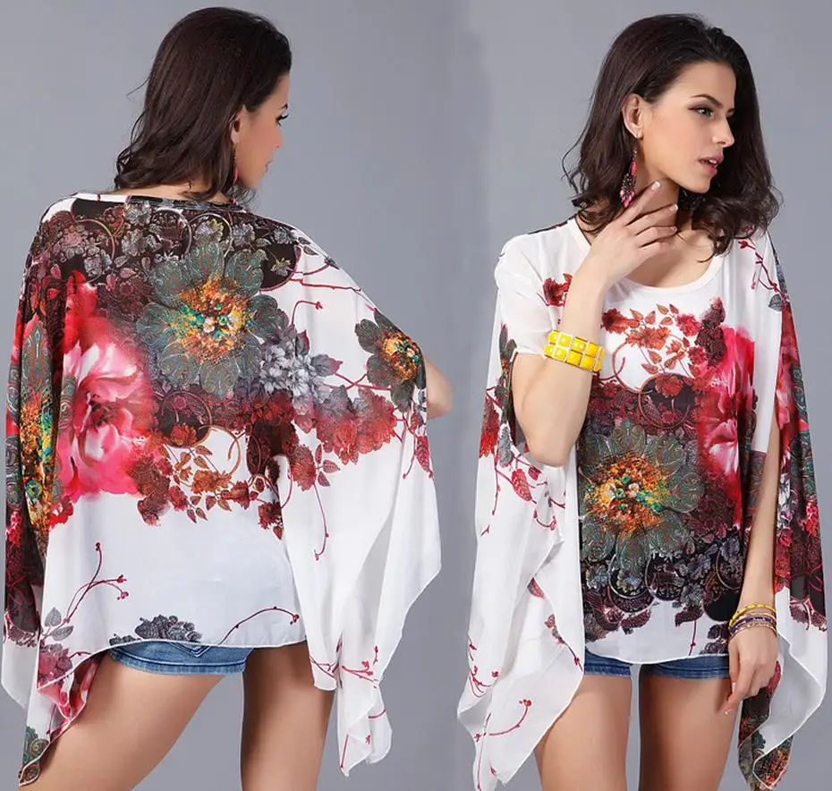 Женская шифоновая блузка с рукавом летучая мышь и оборками|shirt soccer|shirt and hat printingshirt