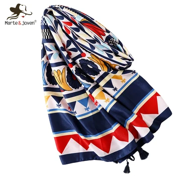 

Marte&Joven Multicolor Print Autumn Winter Warm Tassels Scarves Pashmina Women Elegant Long Shawls Large Size Sunscreen Hijab