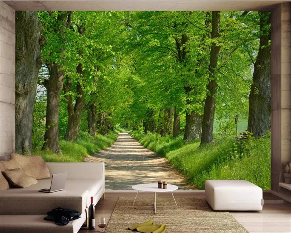 Papel de Parede 3d Moderno para Sala e Quarto Mural Forest Path Mural Floresta Ave Natureza Personalizado