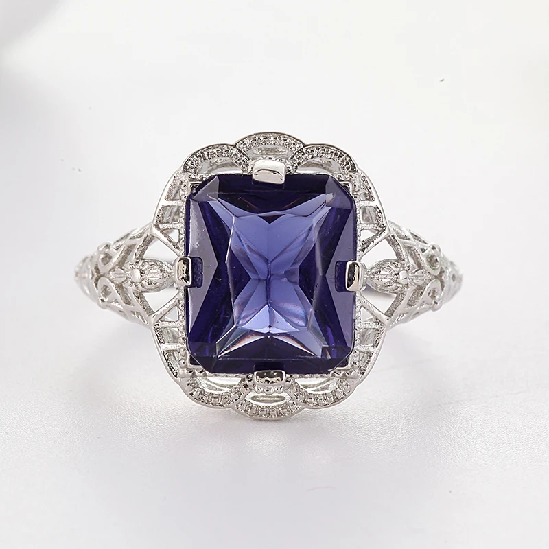 Принцесса темные кольца с синим камнем для женщин подарок выдалбливают серебряное кольцо Роскошные ювелирные изделия большое кольцо Bague Femme Anillos Mujer Z3H558