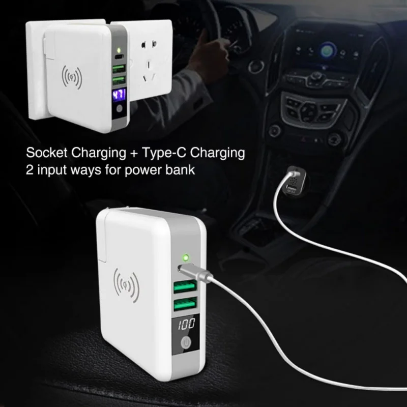 Portable Qi Wireless Fast Charging Real 6700mAh Power Bank 2USB Fast Charger LCD Battery Charger With US Plug For IPhone Android