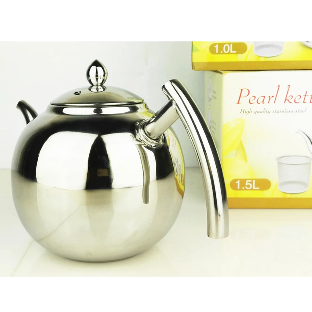 Stainless Steel Teapot Coffee Tea Kettle Loose Leaf Teapot with Infuser 1L 1.5L 2L