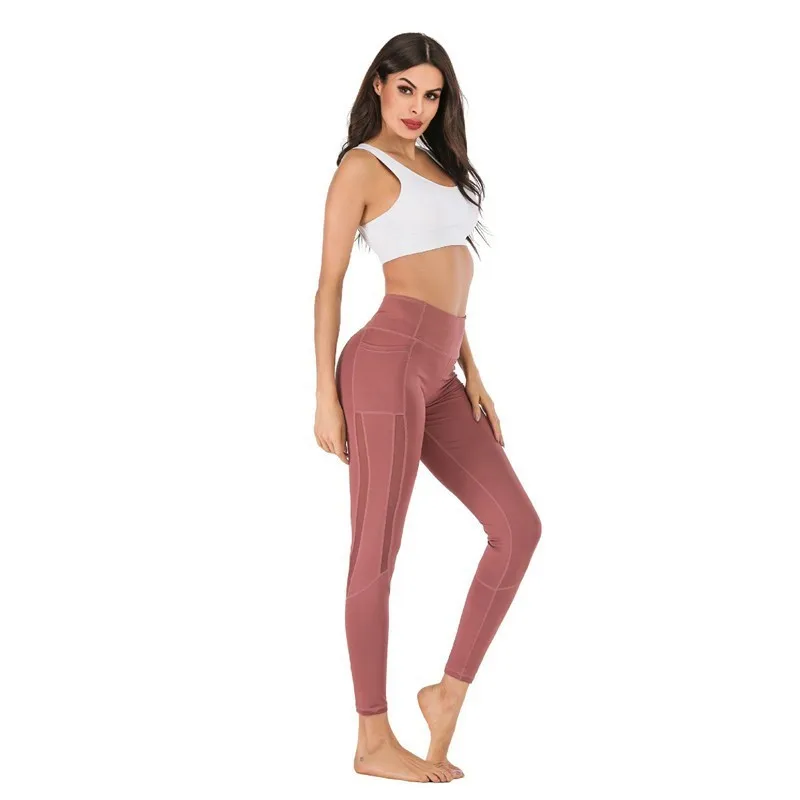 

Female Fashion Gym Leggings Solid Sport Tights Ankle-length Yoga Pants Hidden Pocket Running Sportswear High Waist Print Tights