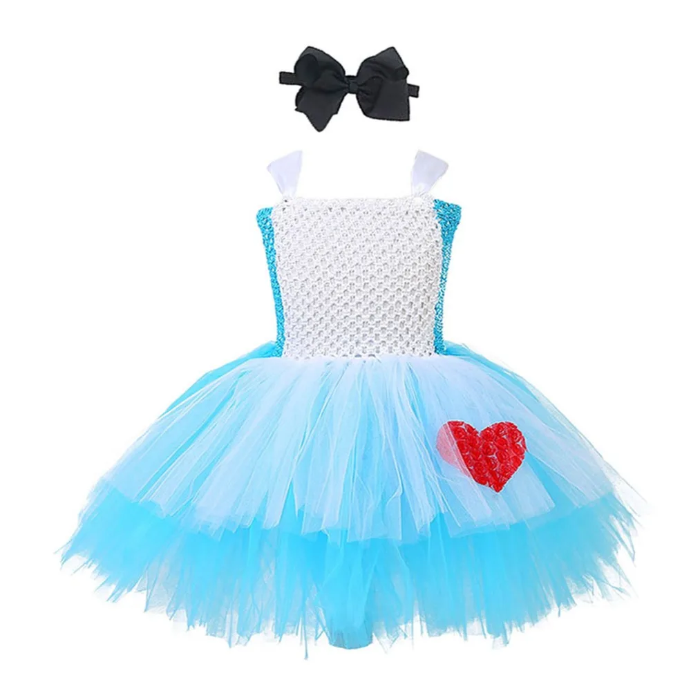 

Blue White Princess Alice in Wonderland Costume for Girls Patchwork Layered Knee Length Transform Dress Kid Dress Tutu Ball Gown