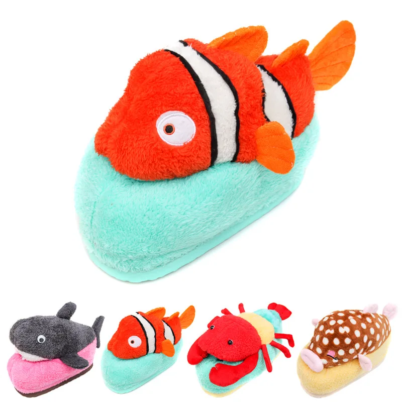 

Cartoon Fish Series Women Indoor Slippers Non-slip Winter Soft Warm Plush Cotton Shoes Funny Home Slippers for Female