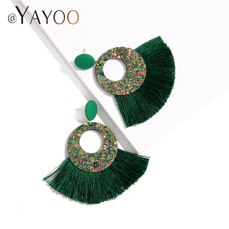 Dangle Earrings Drop Earrings Pendant Earrings Crystal Tassel Earrings AYAYOO Bohemian Green Tassel Women Fashion Earrings For Brial Round Multicolor Dangle Drop Hanging Pendientes Brincos