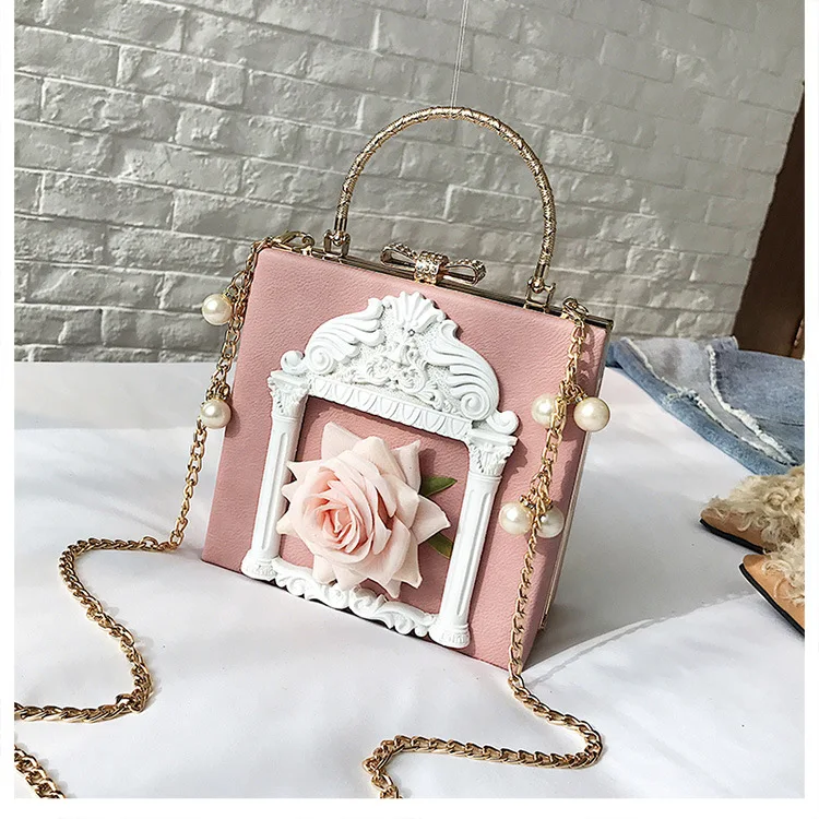 

Luxury Handbags Women Bags Designer 2019 Fashion Candy Elegant Lady Flowers Pearl Chain Bow Small Square High Quality Leather