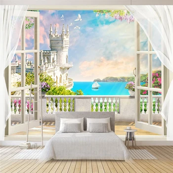 

Custom any size 3D wall mural wallpapers Modern fashion Castle Lake scenery 3D Perspective Wall Sticker YBZ135
