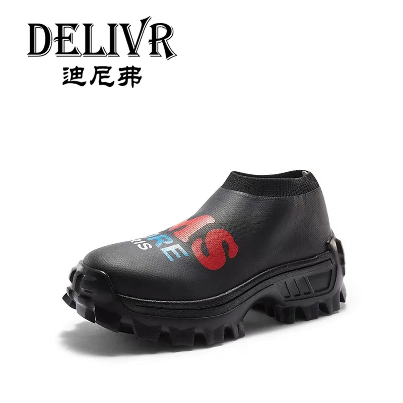 

Delivr 2019 New Chunky Shoes Platform Thick Sole Fashion Sock Shoes Slip-On Women Dad Shoes Black Zapatillas Mujer Plataformas