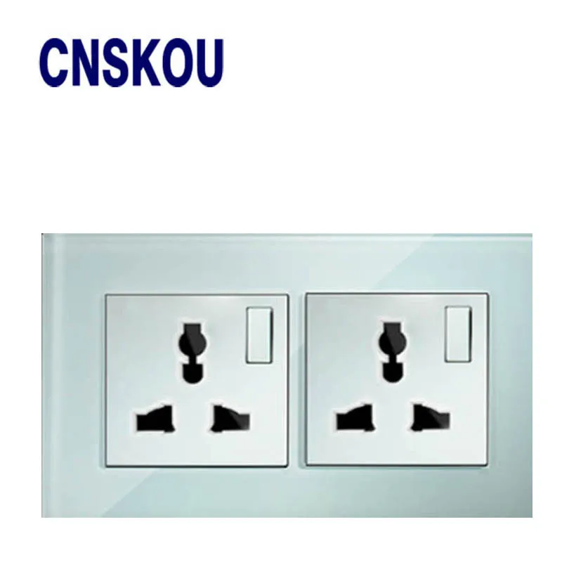 Double Electric Kitchen Plug Sockets, 1 Gang 1 Way Universal Sokcet ,White Crystal Glass,Outlet