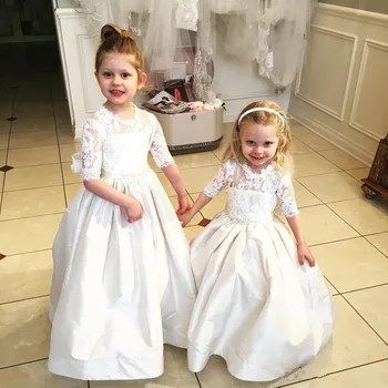 

Half Sleeve Flower Girl Dresses Cummunion Toddler Kids with Bowknot Sash Christmas Party Pageant Dress for Wedding Party