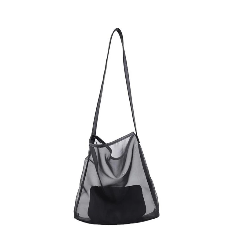 

2019 New design Woman Bag Korean Grid Handbag Mesh Hollow Out Sandy Beach Package fashion black white color Canvas Shoulder bag