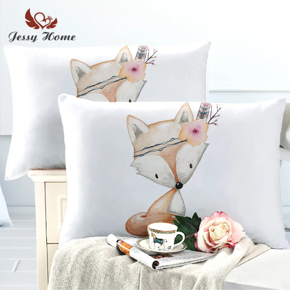 

2 Piece Animal Pillowcase Cartoon Pillow Cover Microfiber Fabric Soft Cute Fox Pillow Case 50cmx75cm 50cmx90cm m2935