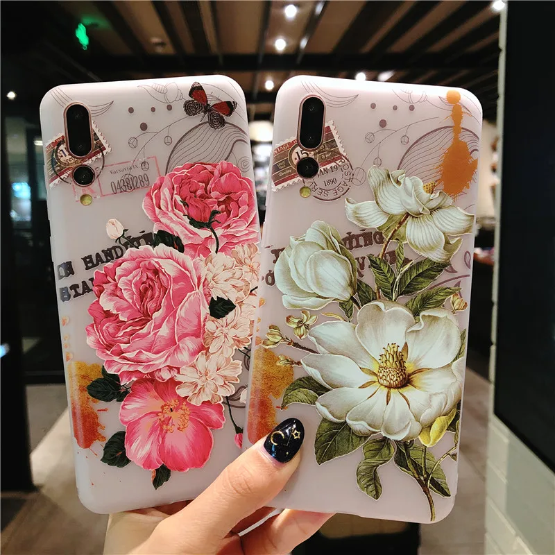 

3D Relief Flower Case on for Huawei P20 Lite P10 Plus Honor 9 10 7A Y6 Prime 2018 Mate 10 Pro Cover Soft TPU Silicone Phone Case