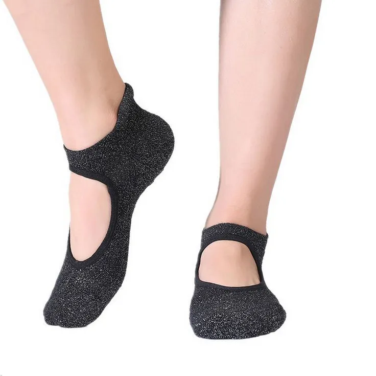 

Silver Yoga Socks Terry Backless Ballet Dance Socks Women Silicone Non-slip Thick Cotton Sport Socks Meias Pilates Socks