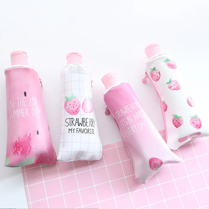 

Fruit style school pencil case Toothpaste molding With pencil sharpener PU Leather pencil bag kawaii Stationery school supply