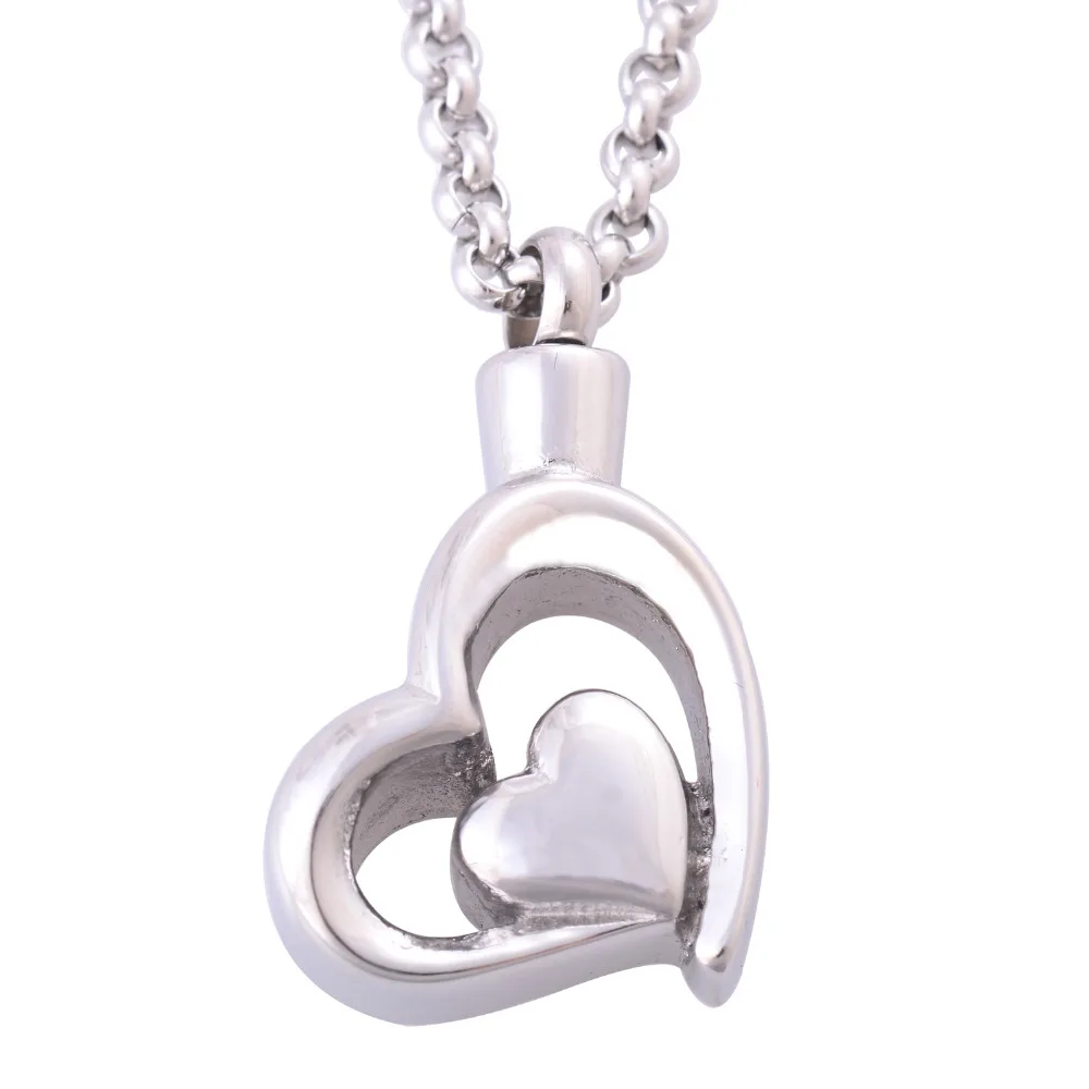 

Women's Stainless Steel Hollow Heart Linked to Heart Pendant Necklaces Fashion Cremation Jewelry Ash Urn Memorials IR218