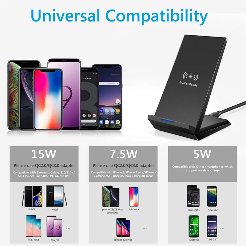 Беспроводное зарядное устройство KEXU15W Qi для Samsung S8 S9 S10 iPhone X XS MAX XR 8 Plus Xiaomi 9 Huawei P30 pro