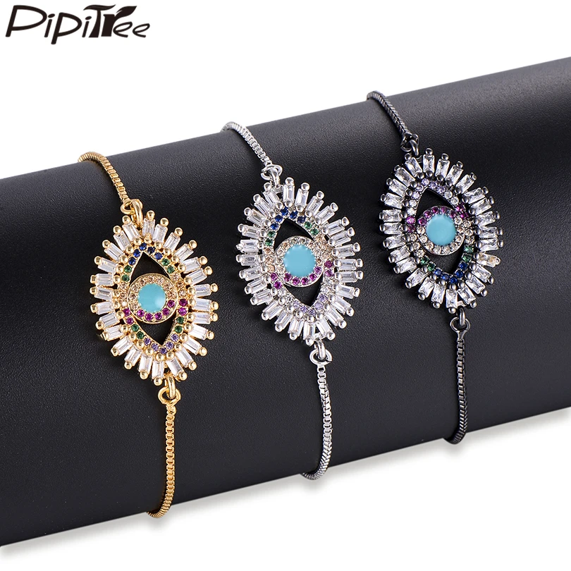 

Pipitree Big Size Princess Cut Shiny CZ Zircon Blue Evil Eye Charm Bracelet Copper Chain Crystal Bracelets for Women Jewelry