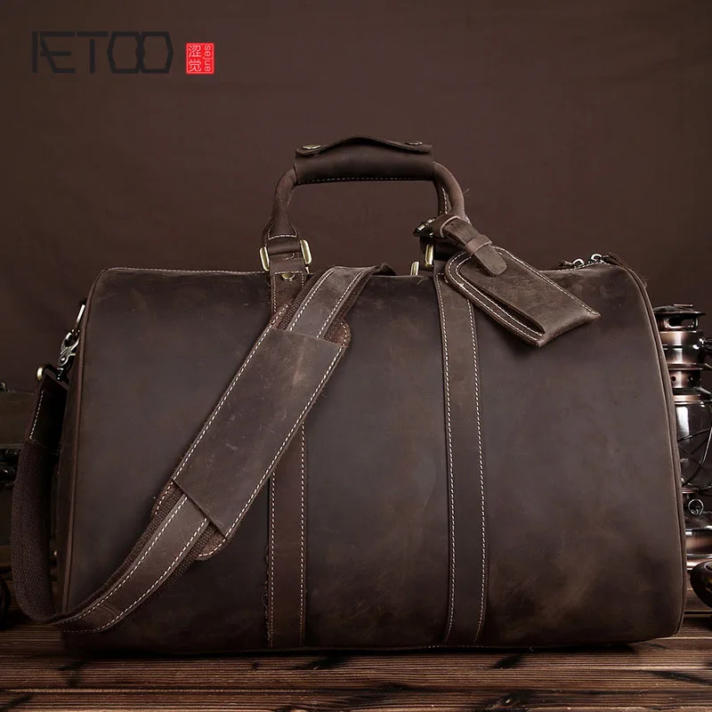

AETOO Crazy horse leather travel large-capacity business men header layer of leather travel bag retro portable shoulder bag