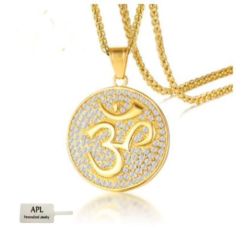 

APL-2019 Men's Popular New Jewelry Stainless Steel Water-Drilled Ohm Charm Drop Golden Men's Money Drop