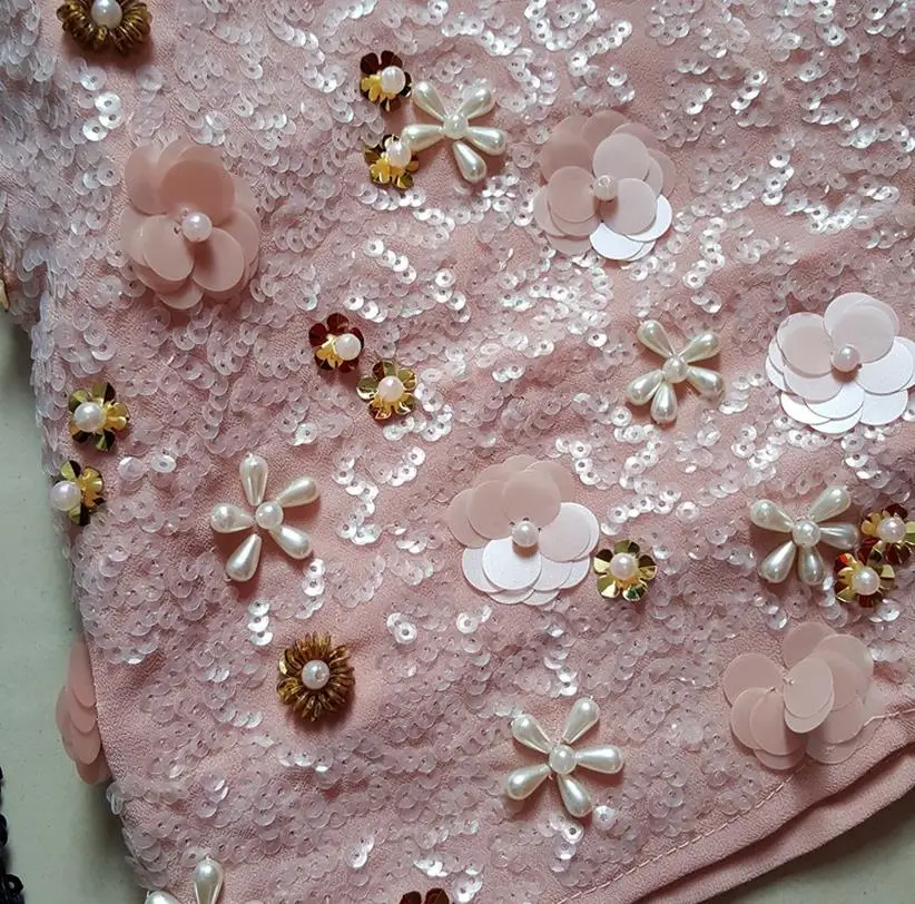 beige pink Весна лето женские черные/розовые модные роскошные цветы мини трапециевидной формы бисером блестками элегантные юбки D32 - Цвет: beige pink