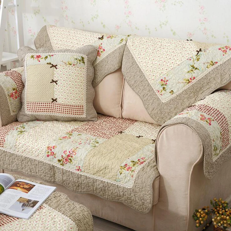 Hot Autumn Winter Cotton Sofa Cover Floral Dot Printed Patchwork