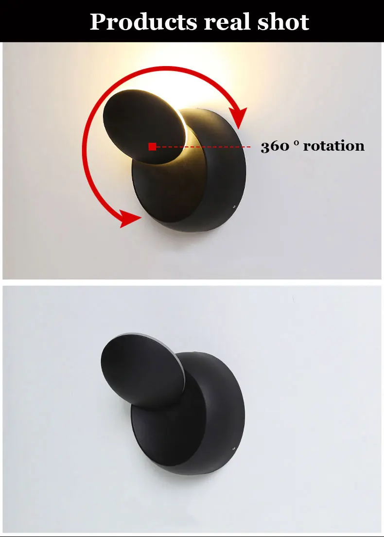 WECUS) скандинавский Крытый Круглый настенный светильник, креативный прикроватный настенный светильник, вращающийся на 360 ° настенный светильник