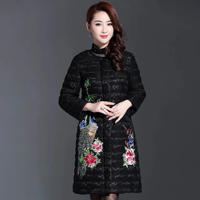 Cheap China style royal embroidery coat women 2016 autumn & winter new flowers puls size vintage floral coat Parkas female 3XL