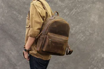 

Men's Oli Genuine cow leather backpack waterproof laptop travel Real leather retro backpack for teenager Daypacks mochila male
