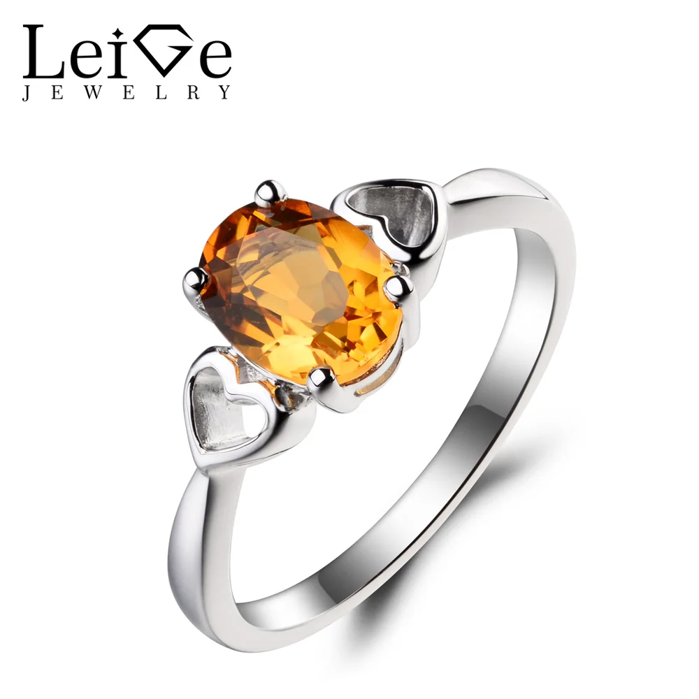 Leige Jewelry Oval Cut Natural Citrine Ring Wedding Ring Yellow