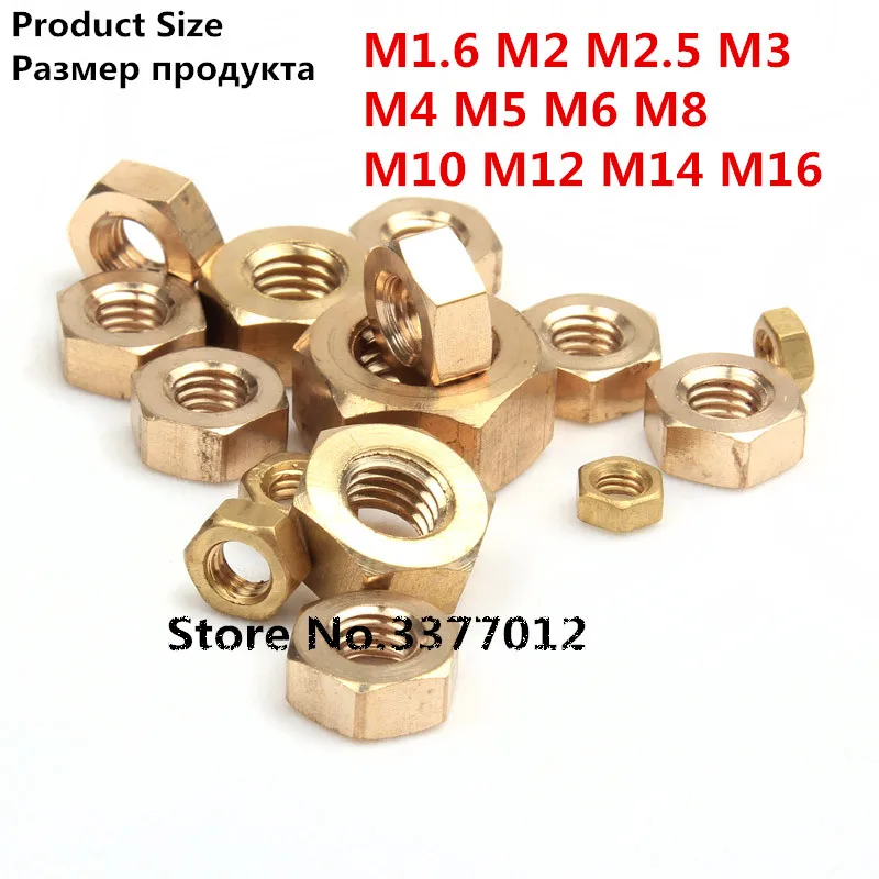 Copper hex nuts M1.6 M2 M2.5 M3 M4 M5 M6 M8 M10 M12 M14 M16 Brass Nut