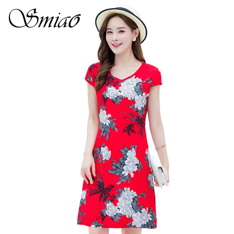 

2019 New Summer Dress with Short SleeveFloral Print Casual Dress Women Vintage Dresses Vestidos Women's Clothes Plus Size L-5XL